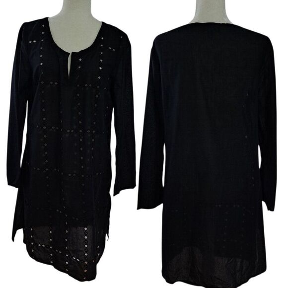 Old Navy Women's Black Eyelet Tunic Cover Top Travel Sz Large - Picture 2 of 8